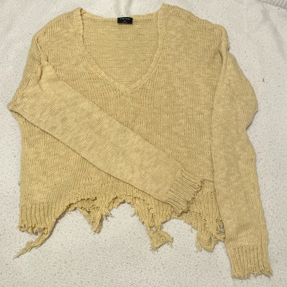 Yellow Distressed Knit Sweater